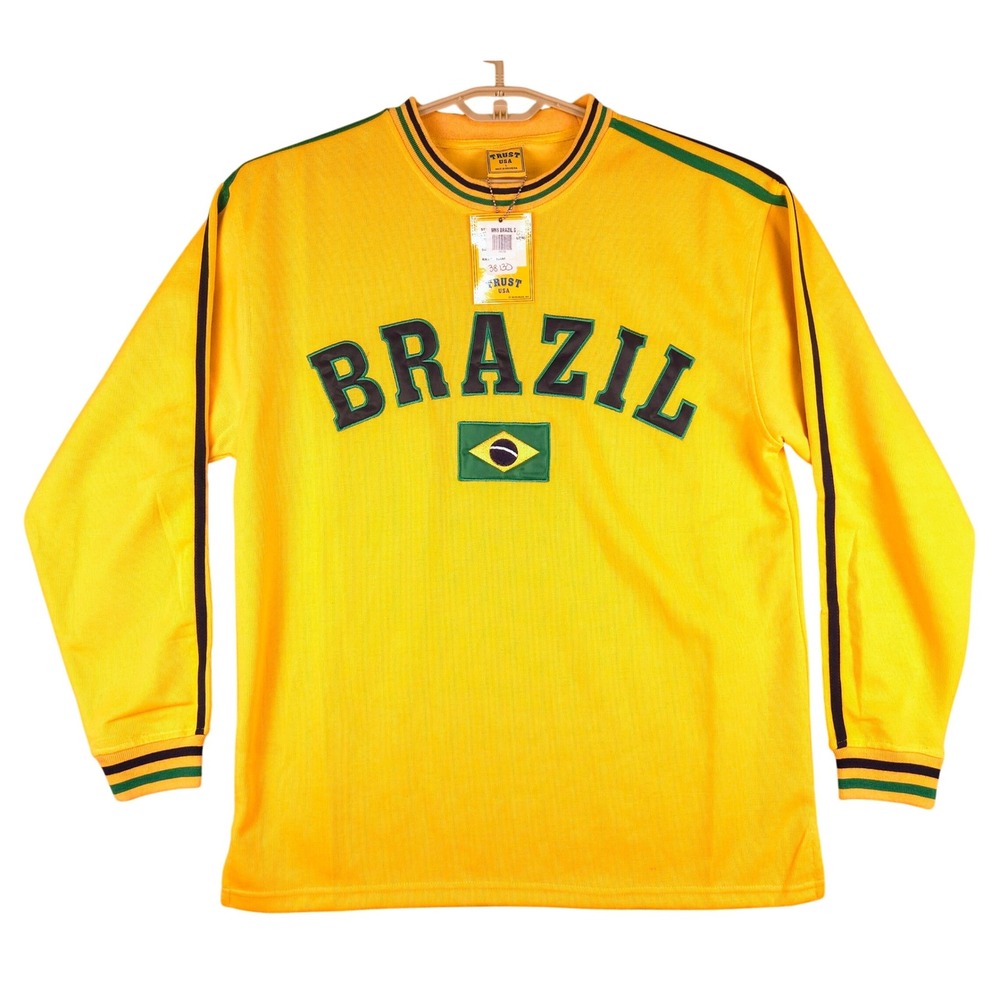 Vintage Trust USA Brazil Long Sleeve Embroidered Shirt Yellow Mens‎ L